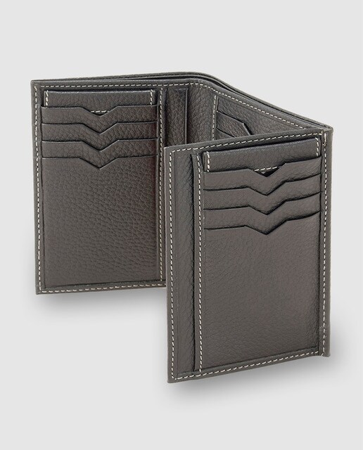 Cartera billetero de piel negra con pespunte