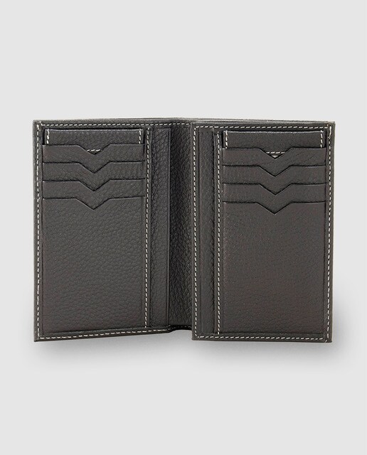 Cartera billetero de piel negra con pespunte
