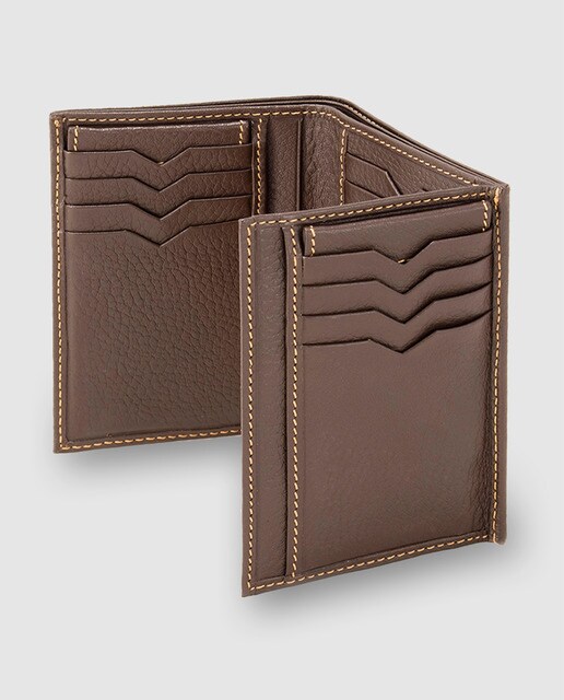 Cartera billetero de piel marrón con pespunte