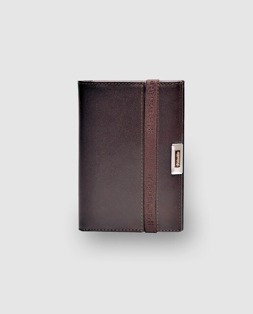 Cartera billetero de piel marrón con cierre elástico