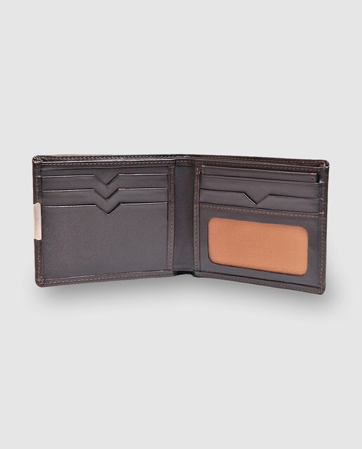 Billetero americano de piel marrón con detalle plateado