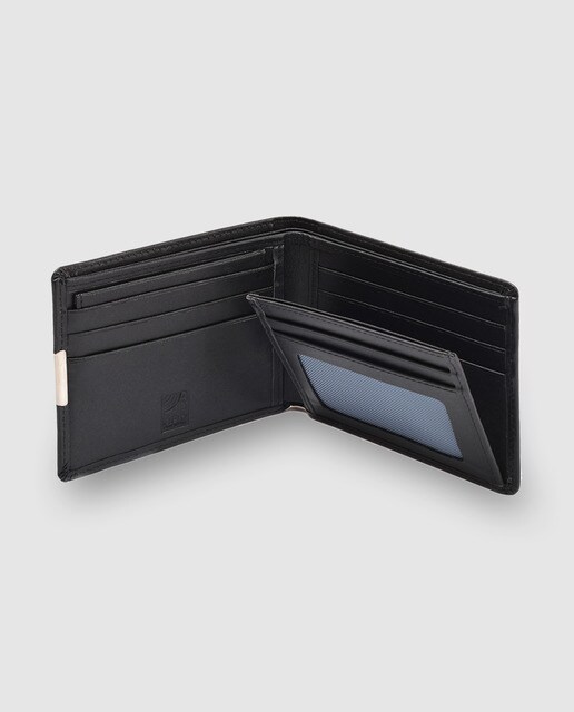 Billetero americano de piel negra con detalle plateado