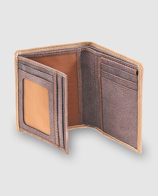 Cartera billetero de piel beige con interior color marrón