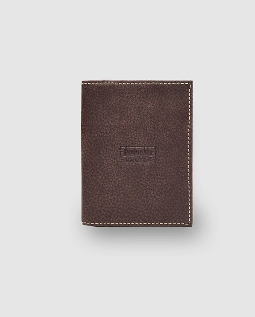 Cartera billetero de piel marrón con pespunte