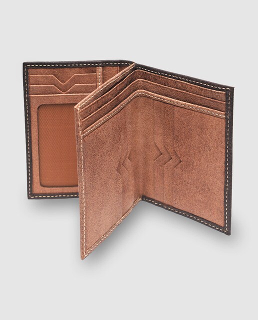 Cartera billetero de piel marrón con pespunte