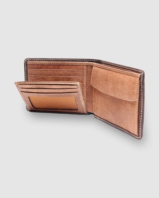 Billetero americano de piel marrón con monedero interior