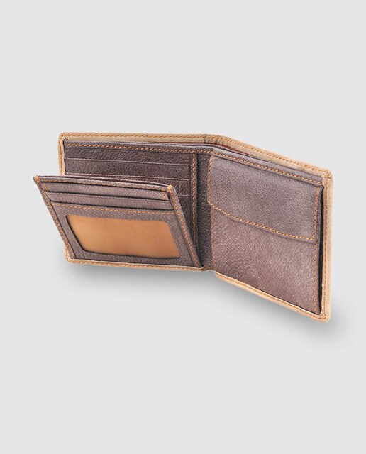 Billetero americano de piel beige con monedero interior