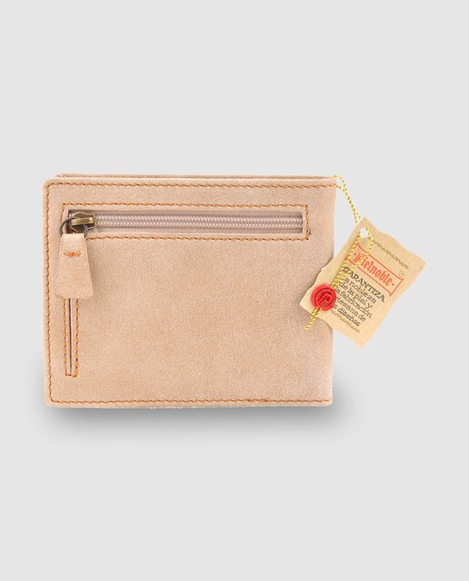 Billetero americano de piel beige con monedero exterior