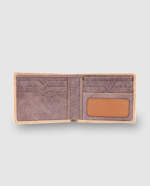 Billetero americano de piel beige con monedero exterior
