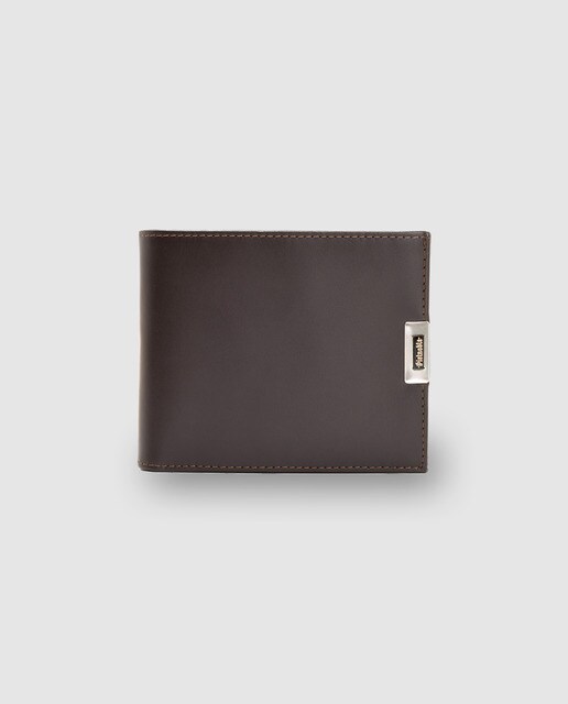 Billetero americano de piel marrón con detalle plateado