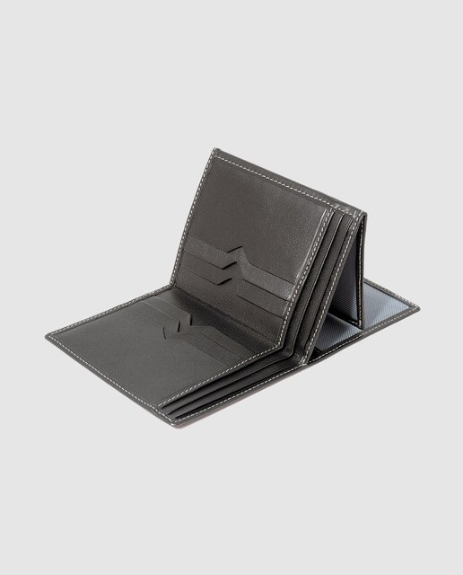 Cartera billetero de piel en color negro con pespunte