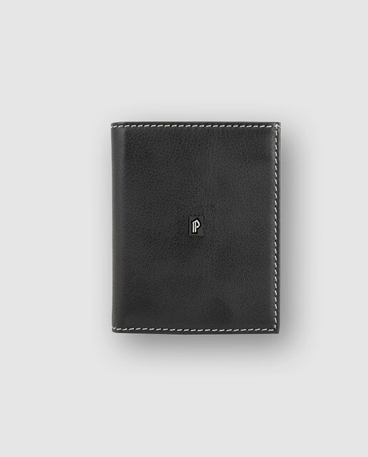 Cartera billetero de piel en color negro con pespunte