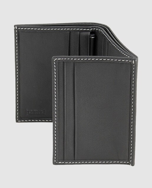 Cartera billetero de piel en color negro con pespunte