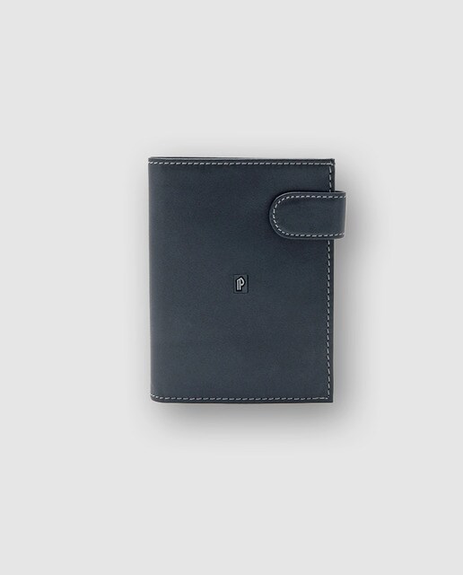 Cartera billetero de piel en color negro con pespunte