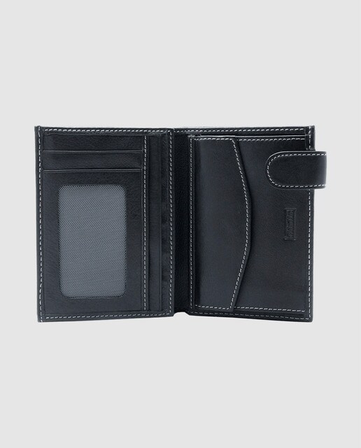Cartera billetero de piel en color negro con pespunte