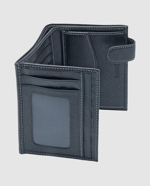 Cartera billetero de piel en color negro con pespunte