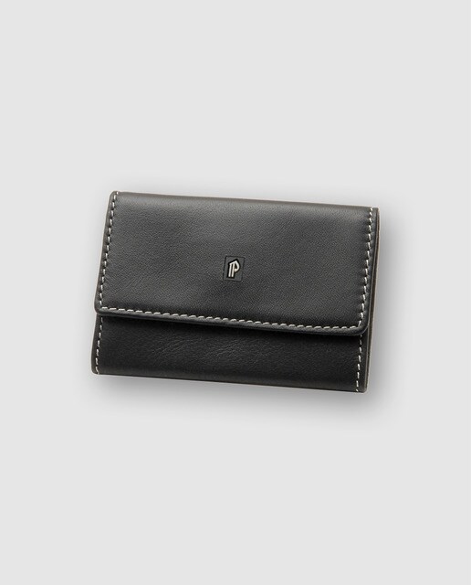 Monedero de piel en color negro con pespunte