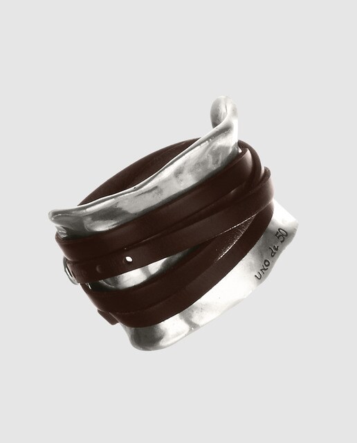 Pulsera Uno de 50 Ibiza plateada con cuero