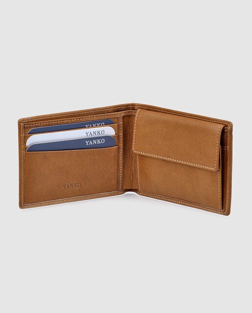 Cartera estilo americano de piel en color marrón con tres tarjeteros interiores