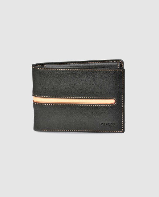 Cartera estilo americano de piel en color negro con tres tarjeteros interiores