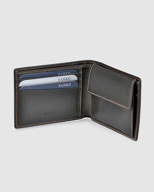 Cartera estilo americano de piel en color negro con tres tarjeteros interiores