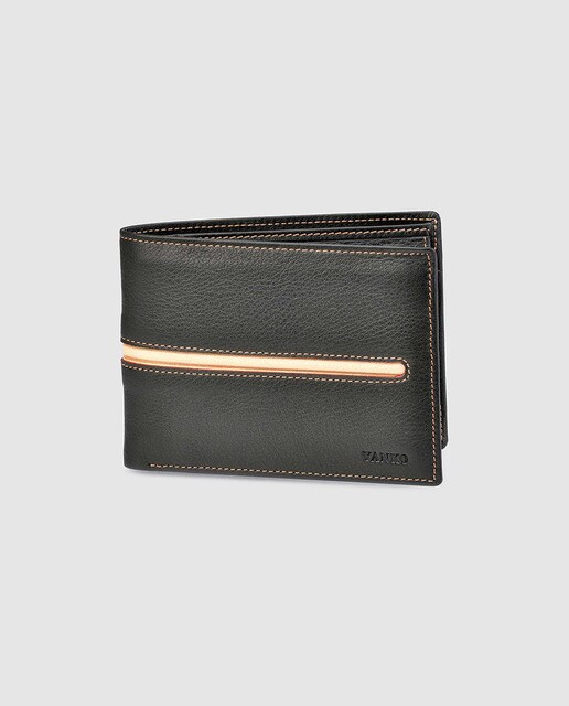 Cartera estilo americano de piel en color negro con monedero interior
