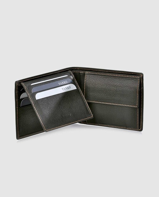 Cartera estilo americano de piel en color negro con monedero interior