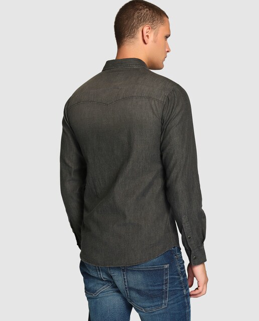 Camisa vaquera de hombre Jack & Jones slim lisa gris