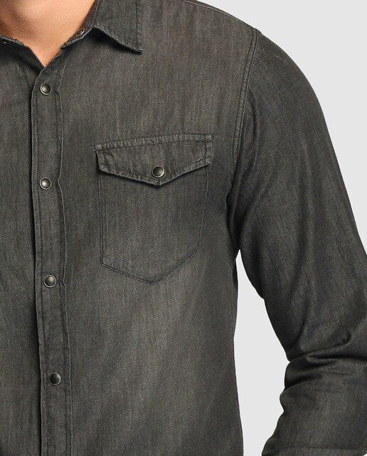Camisa vaquera de hombre Jack & Jones slim lisa gris