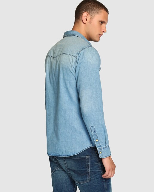 Camisa vaquera de hombre Jack & Jones lisa azul