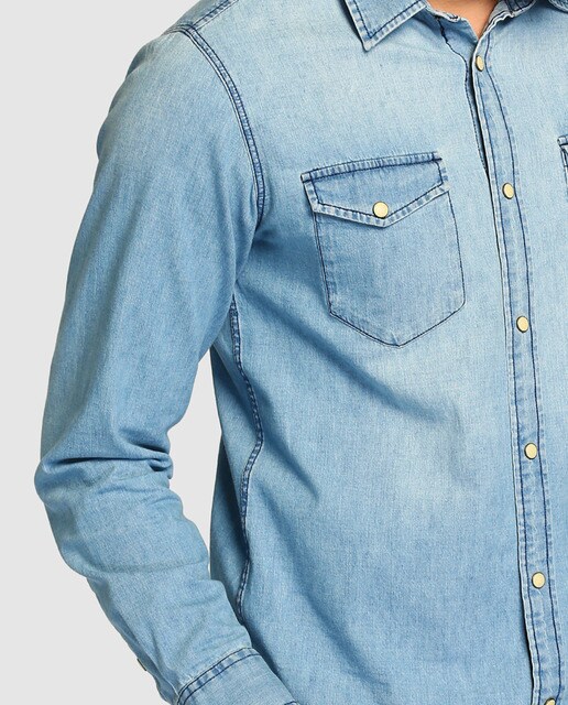 Camisa vaquera de hombre Jack & Jones lisa azul