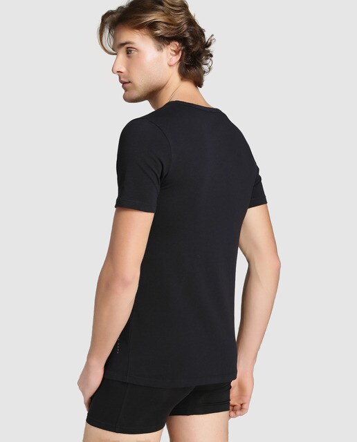 Pack 2 camisetas interiores de hombre Hugo Boss negras de manga corta