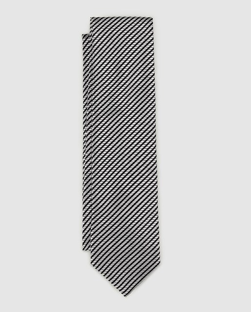 Corbata de seda gris con rayas diagonales