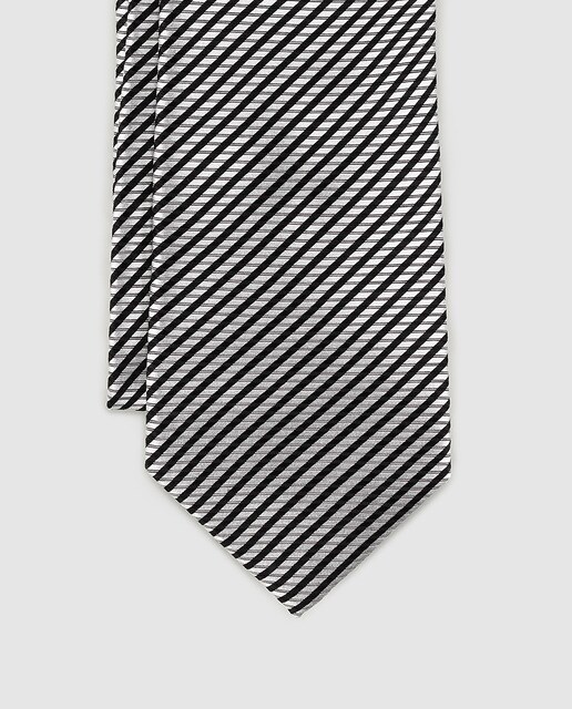 Corbata de seda gris con rayas diagonales