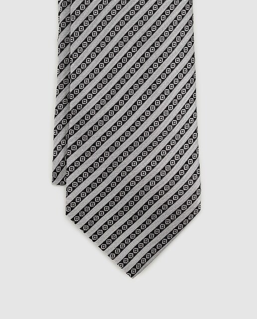 Corbata de seda gris con rayas diagonales