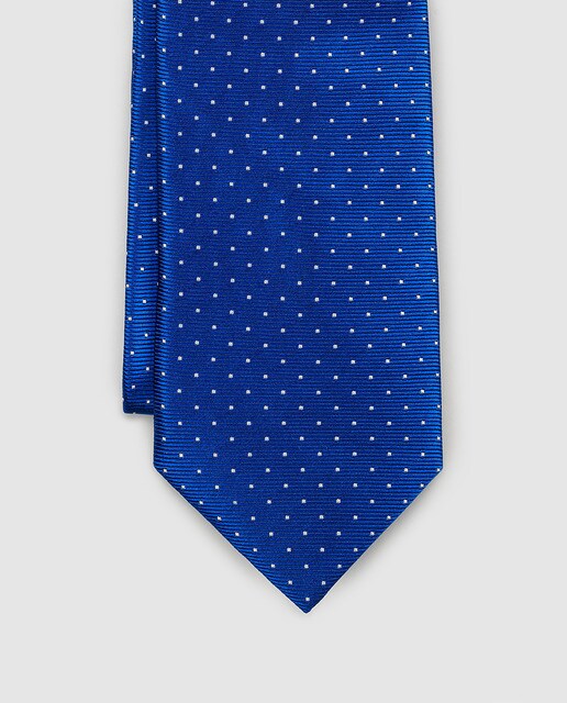 Corbata de seda azul con micro topos