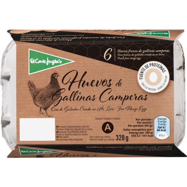 El Corte Inglés Ovos de Galinha Criada ao Ar Livre embalagem 6 unidades