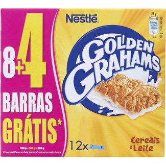 Nestlé Golden Grahams Barras de Cereais de Trigo Integral com Leite Pack 8 + 4 Grátis embalagem 300 g