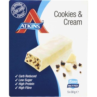 Atkins Barrita de Chocolate Branco com Cookies Pack 5 embalagem 30 g