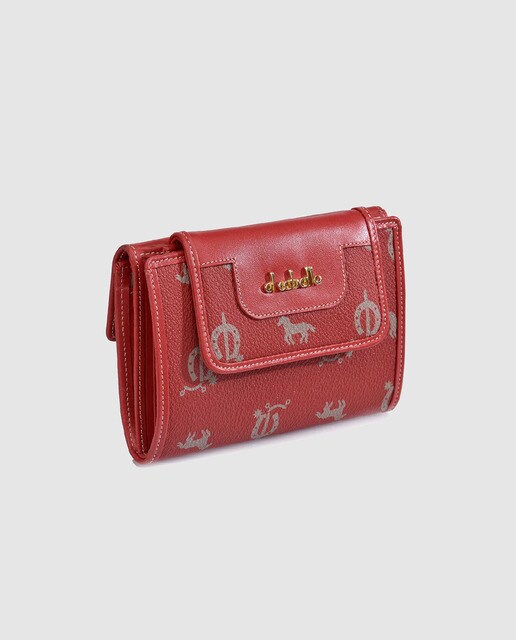 Cartera mediana de piel roja estampada con solapa de mujer