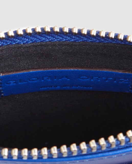 Monedero de mujer en piel Sofía de color camel y azul