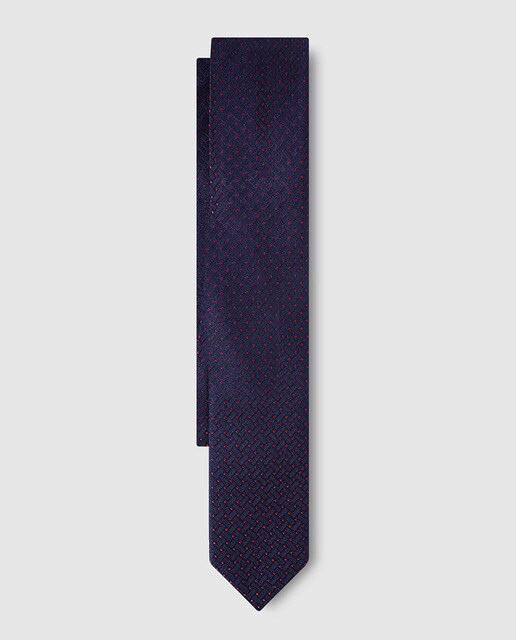 Corbata de seda jacquard azul marino estampada