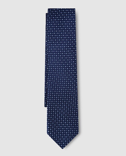 Corbata de seda azul marino estampada