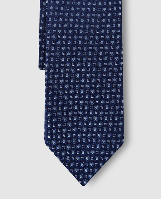Corbata de seda azul marino estampada