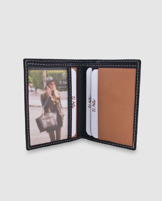Cartera de piel negra con monedero con cremallera