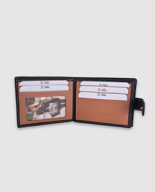 Cartera de piel negra con porta monedas