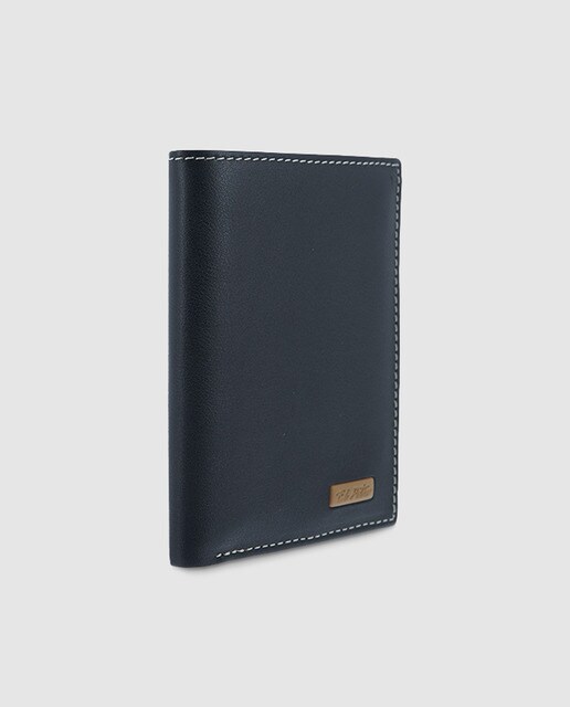 Cartera de hombre de piel negra pespunteada
