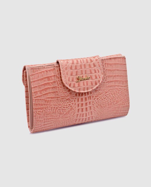 Cartera grande de piel rosa negra con solapas de mujer