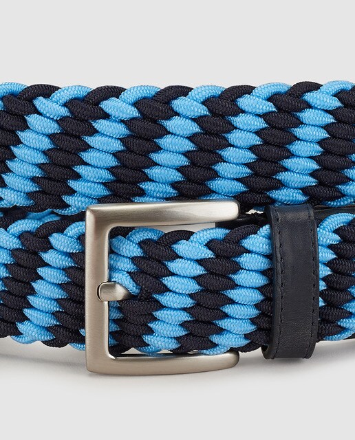Cinturón de hombre trenzado elástico bicolor en tonos azules