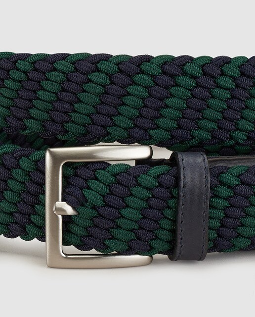 Cinturón de hombre trenzado bicolor en azul marino y verde